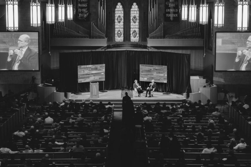 Andrews University president, Andrea Luxton, interviewing Ted Wilson at PMC.